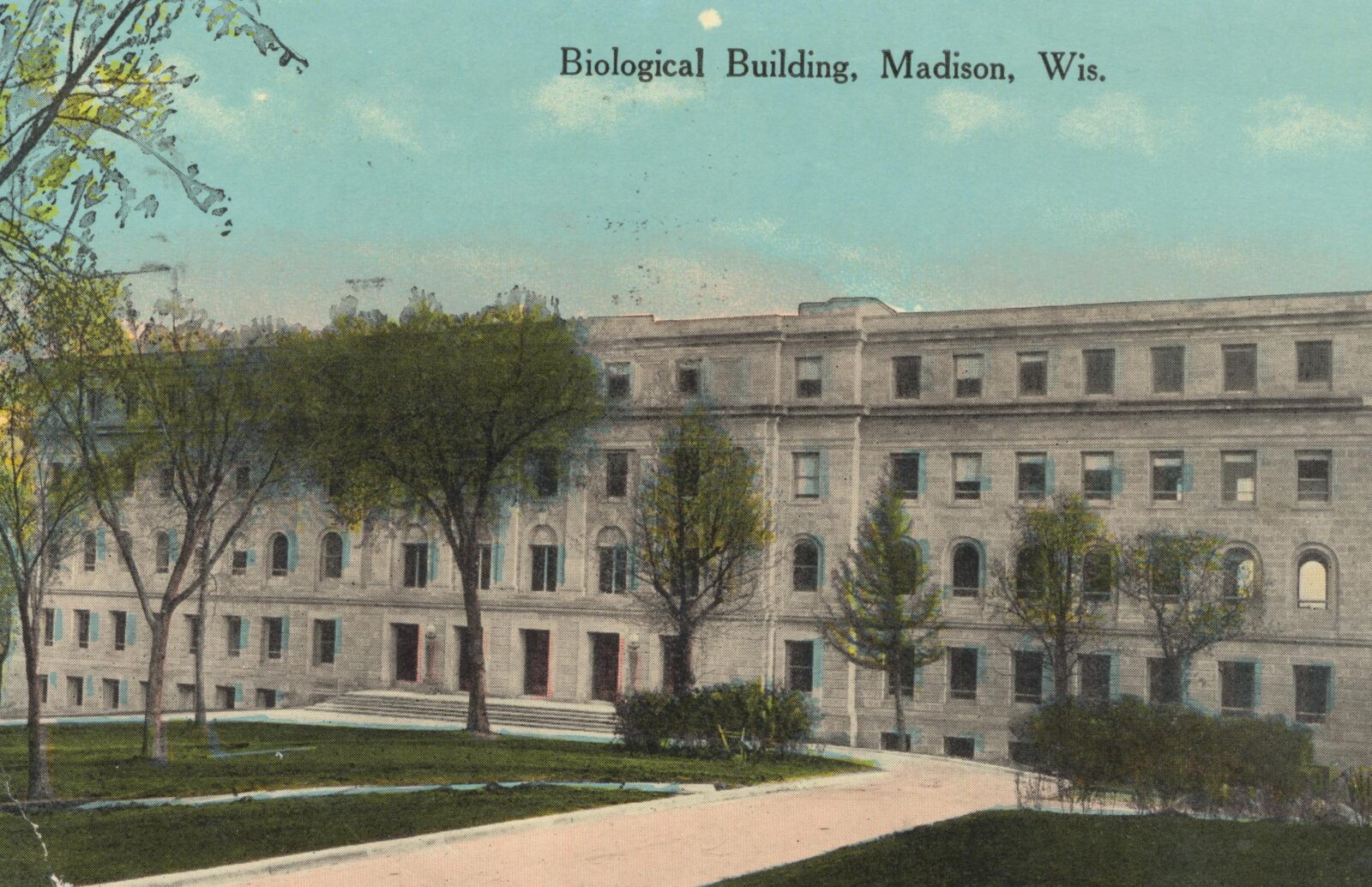 A historic postcard depicting the Biological Building before it was renamed to Birge Hall in 1950.