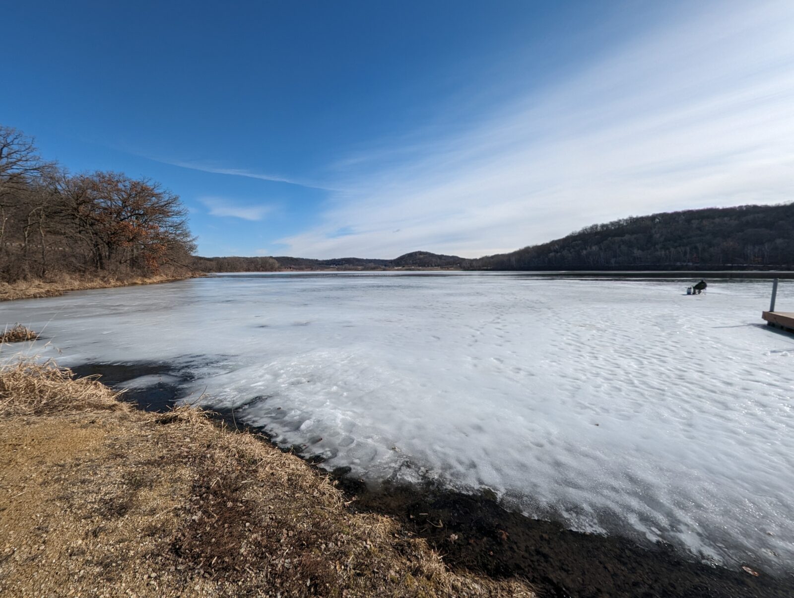 A photo of ice over a lake.